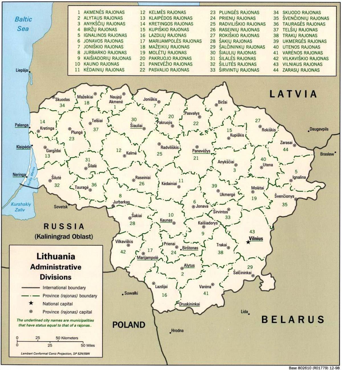 Kartta kartta Liettuan kaupungit